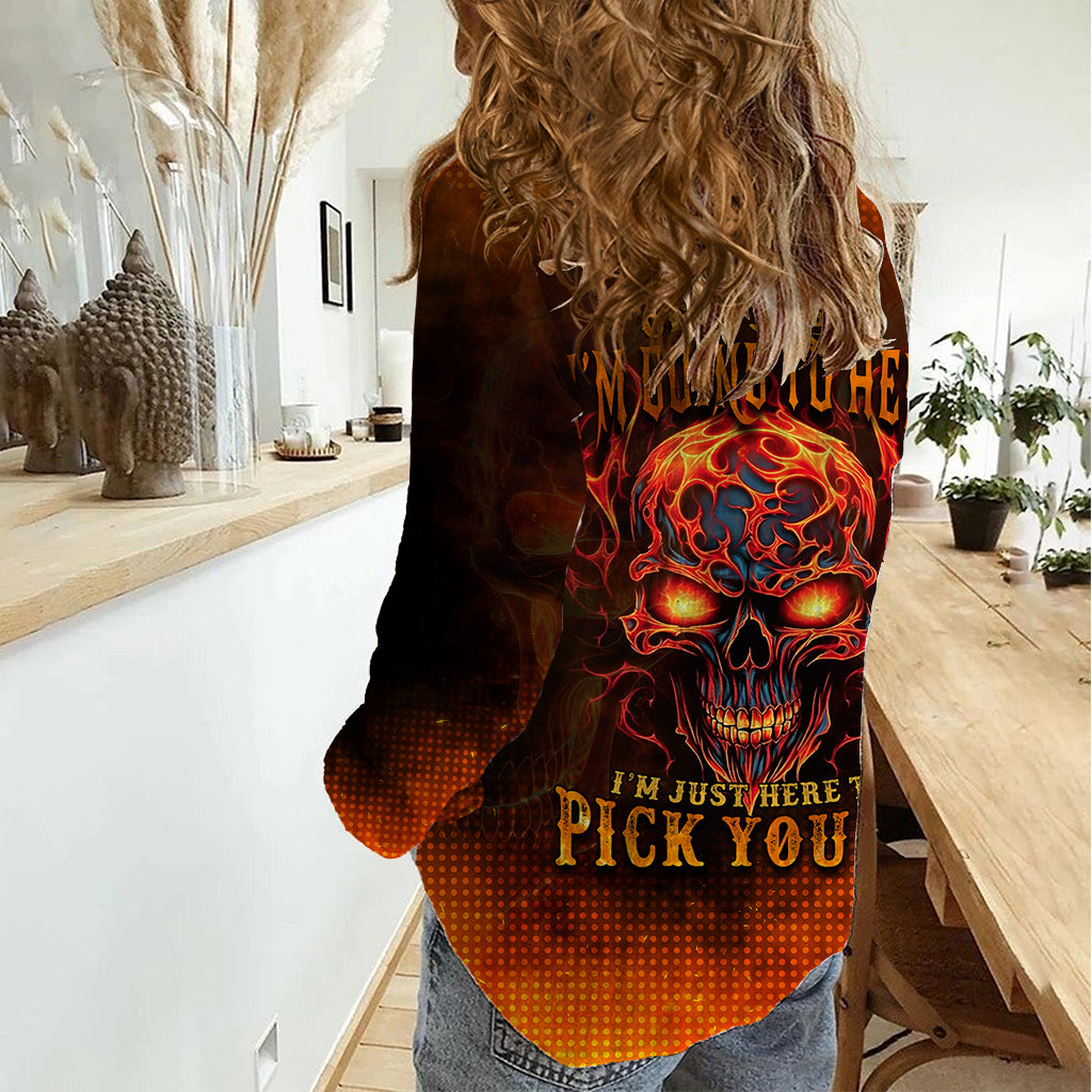 fire-skull-women-casual-shirt-of-course-im-going-to-hell-im-just-here-to-pick-you-up