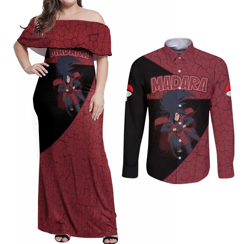 Madara Uchiha - Naruto Couples Matching Off Shoulder Maxi Dress and Long Sleeve Button Shirt Anime Style