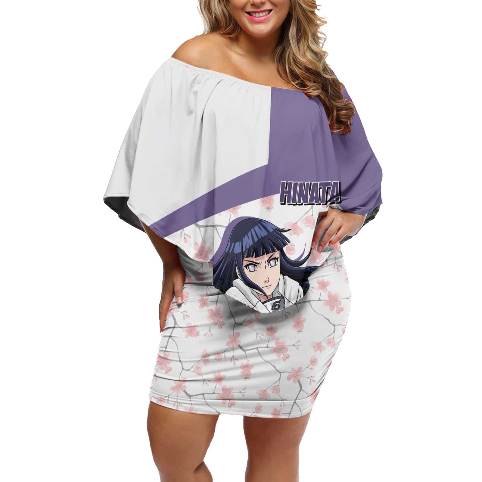 Hinata Hyuga - Naruto Off Shoulder Short Dress Anime Style