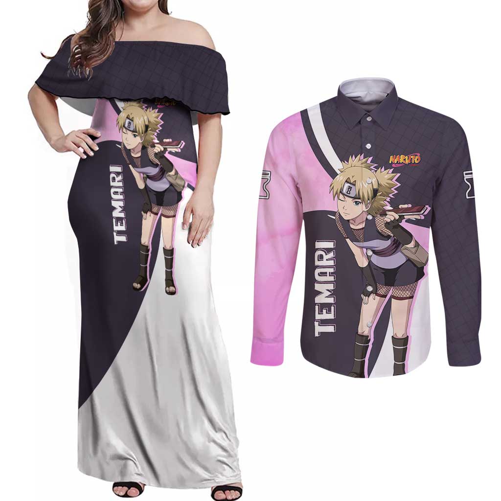 Temari - Naruto Couples Matching Off Shoulder Maxi Dress and Long Sleeve Button Shirt Anime Style