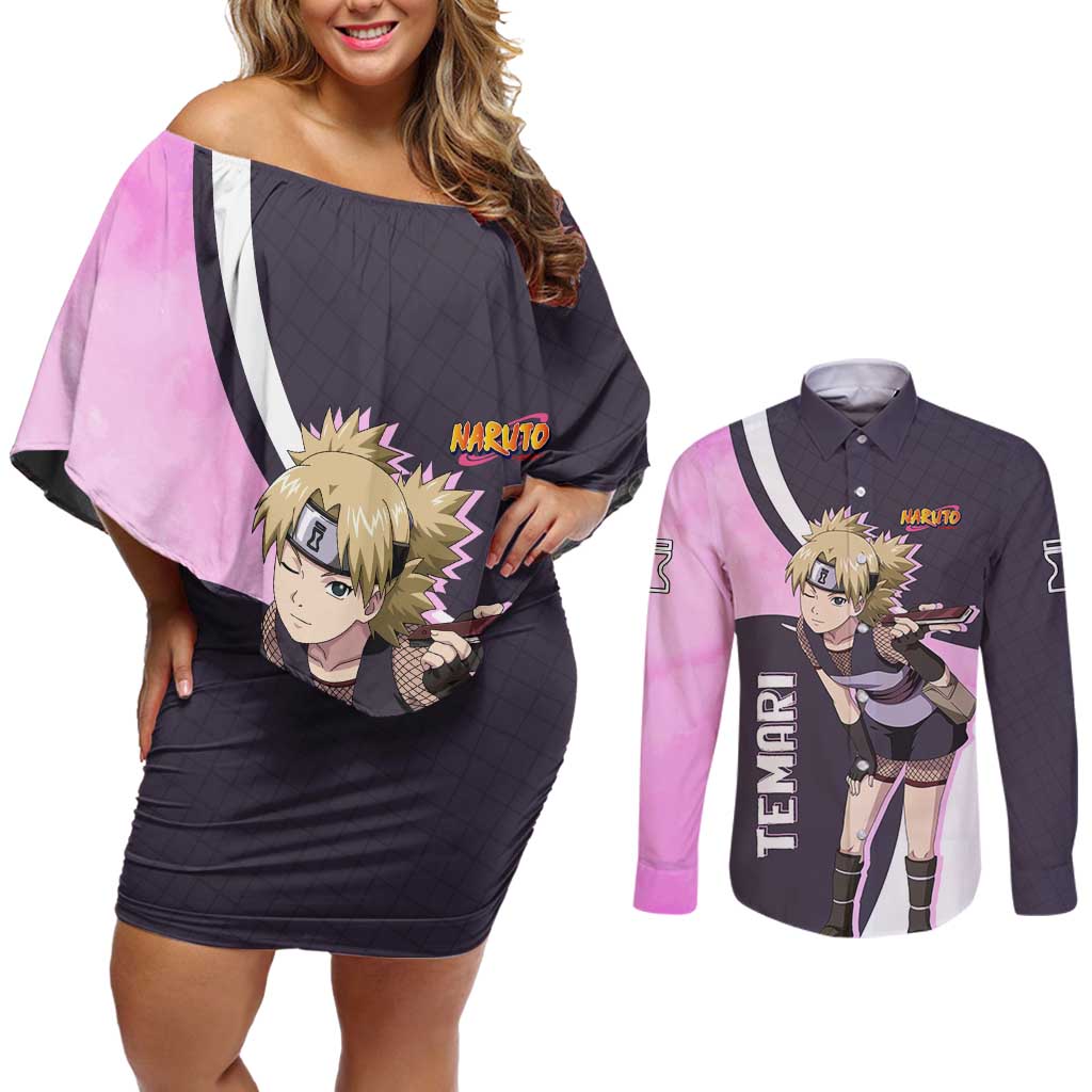 Temari - Naruto Couples Matching Off Shoulder Short Dress and Long Sleeve Button Shirt Anime Style