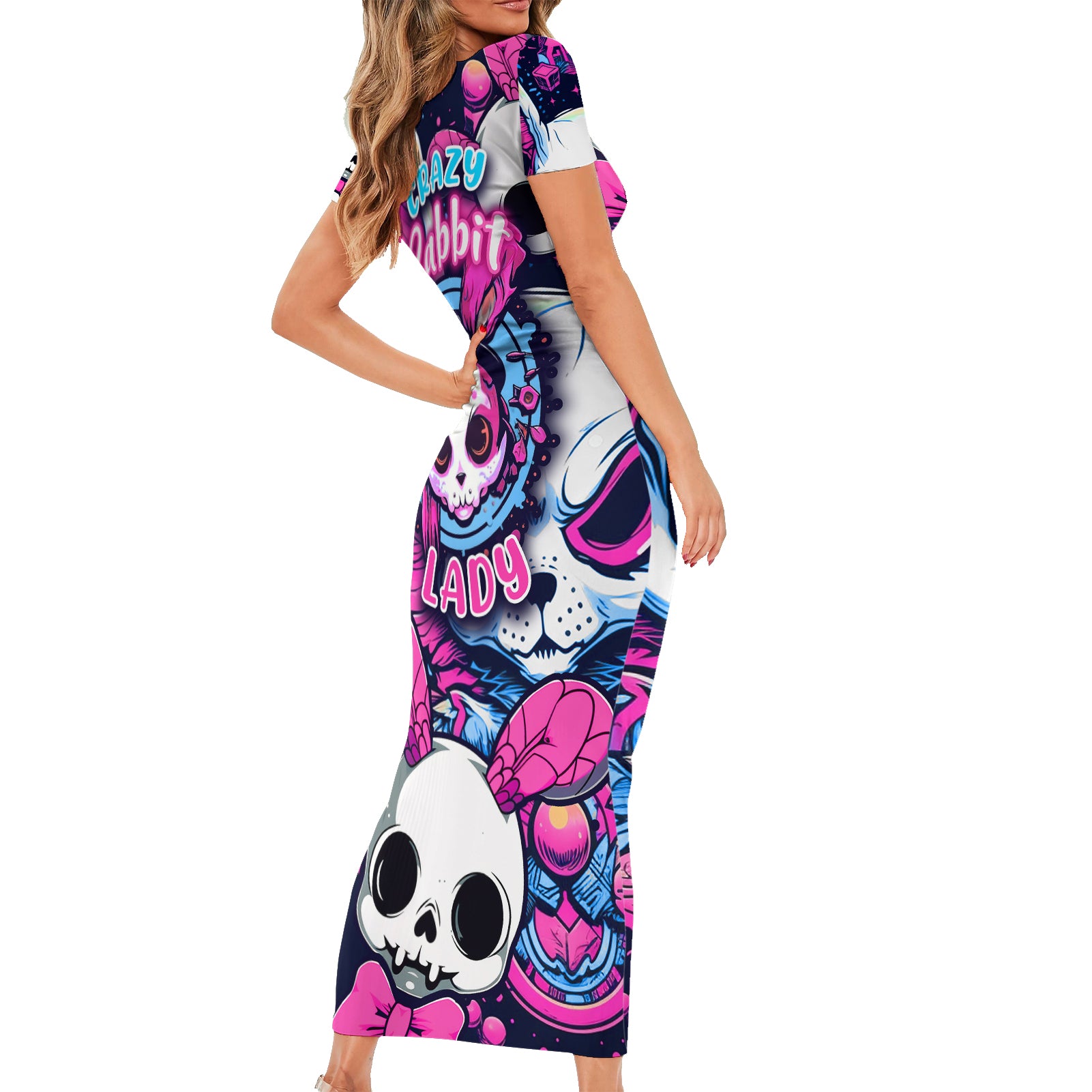 crazy-rabbit-lady-short-sleeve-bodycon-dress