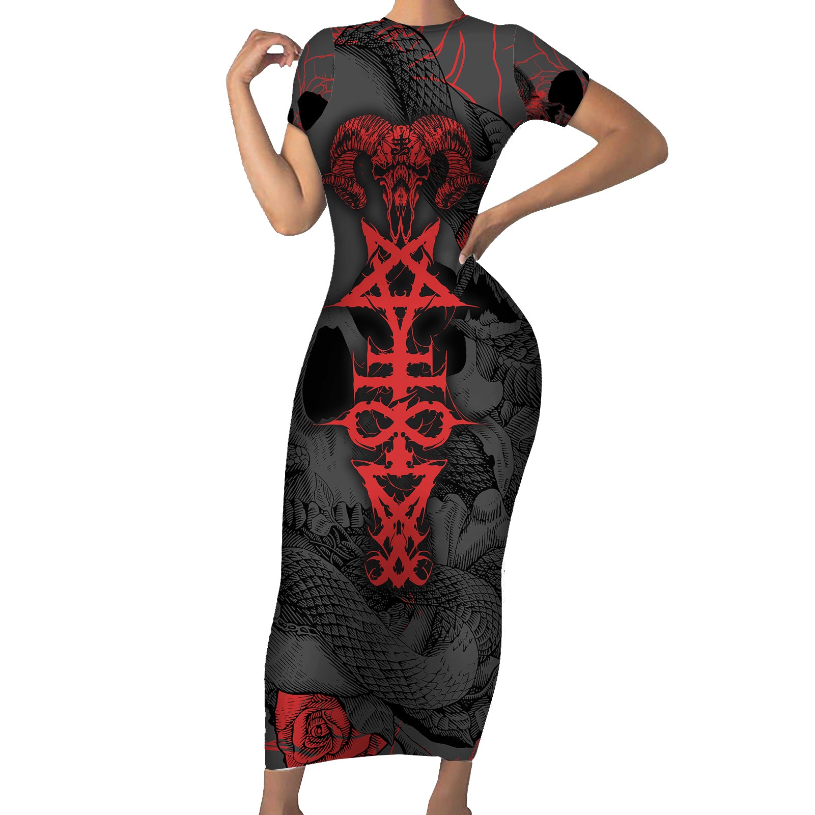 skull-horror-satan-symbol-grunge-short-sleeve-bodycon-dress