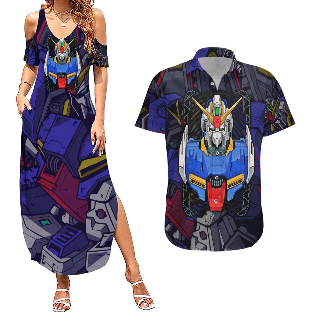 Abstract Gundam Couples Matching Summer Maxi Dress and Hawaiian Shirt Anime Mix Abstract Background Style