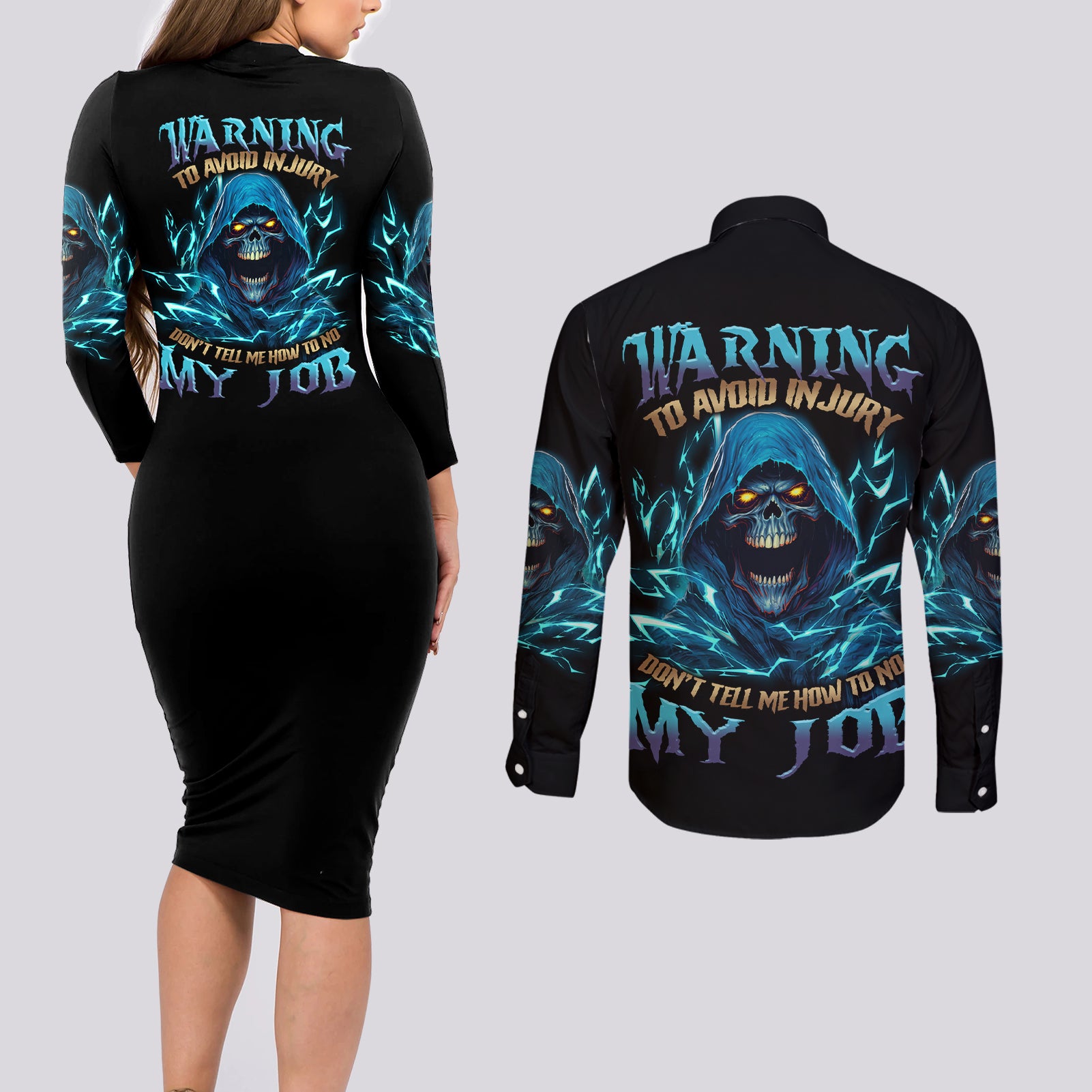 warning-to-avoid-injury-mad-reaper-skull-couples-matching-long-sleeve-bodycon-dress-and-long-sleeve-button-shirt