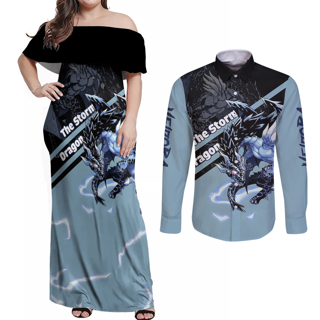 Veldora Storm Dragon Couples Matching Off Shoulder Maxi Dress and Long Sleeve Button Shirt