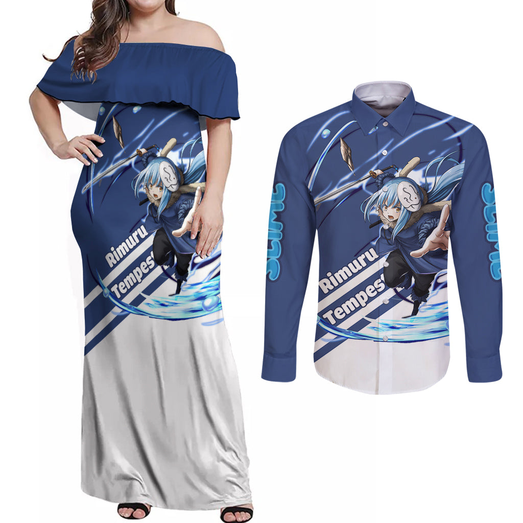 Rimuru Tempest Couples Matching Off Shoulder Maxi Dress and Long Sleeve Button Shirt