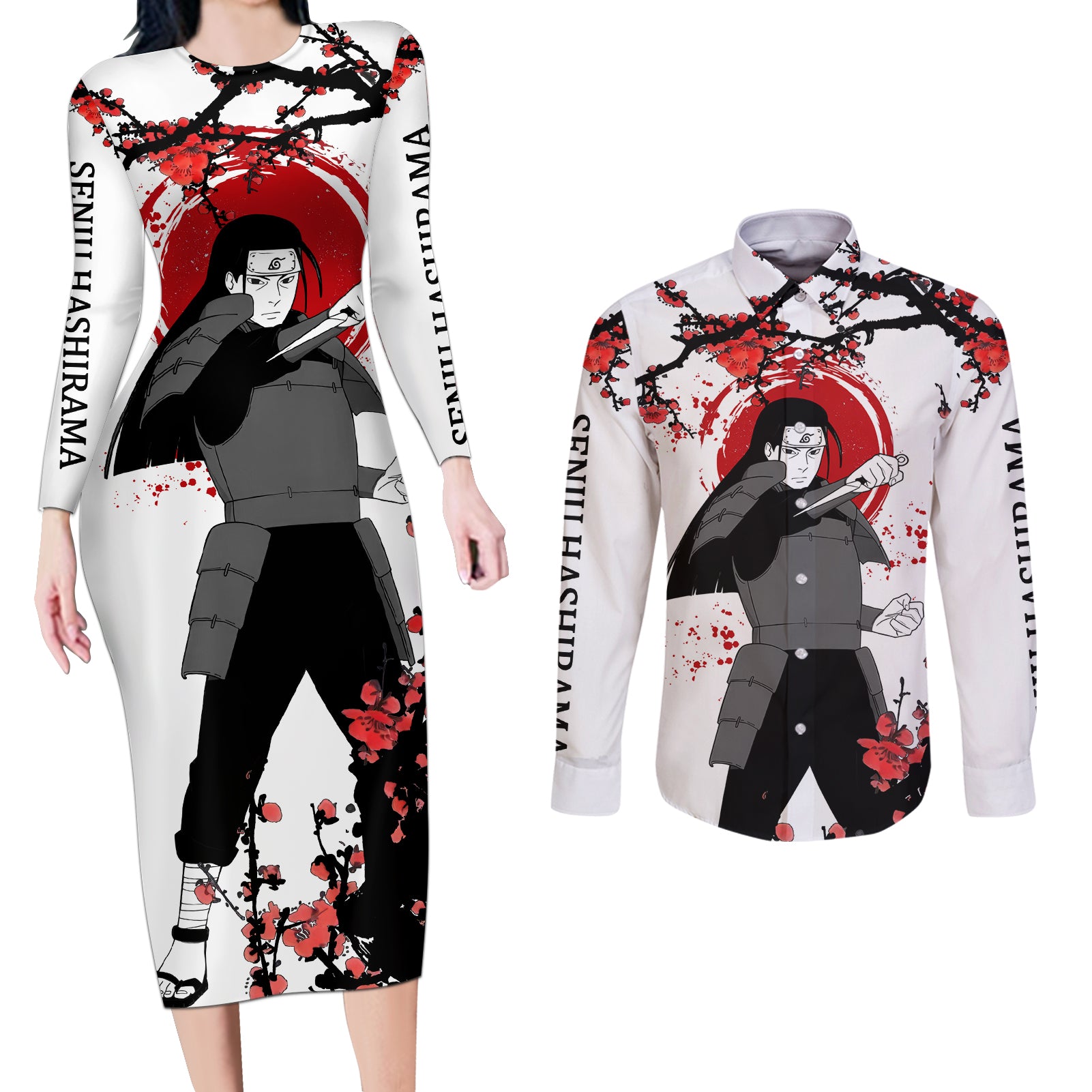 Senju Hashirama Japan Style Anime Couples Matching Long Sleeve Bodycon Dress and Long Sleeve Button Shirt