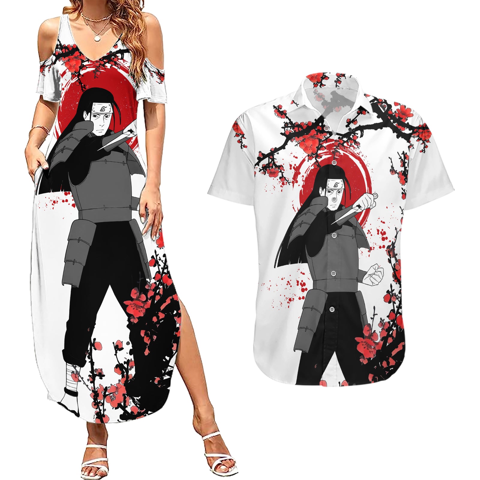 Senju Hashirama Japan Style Anime Couples Matching Summer Maxi Dress and Hawaiian Shirt