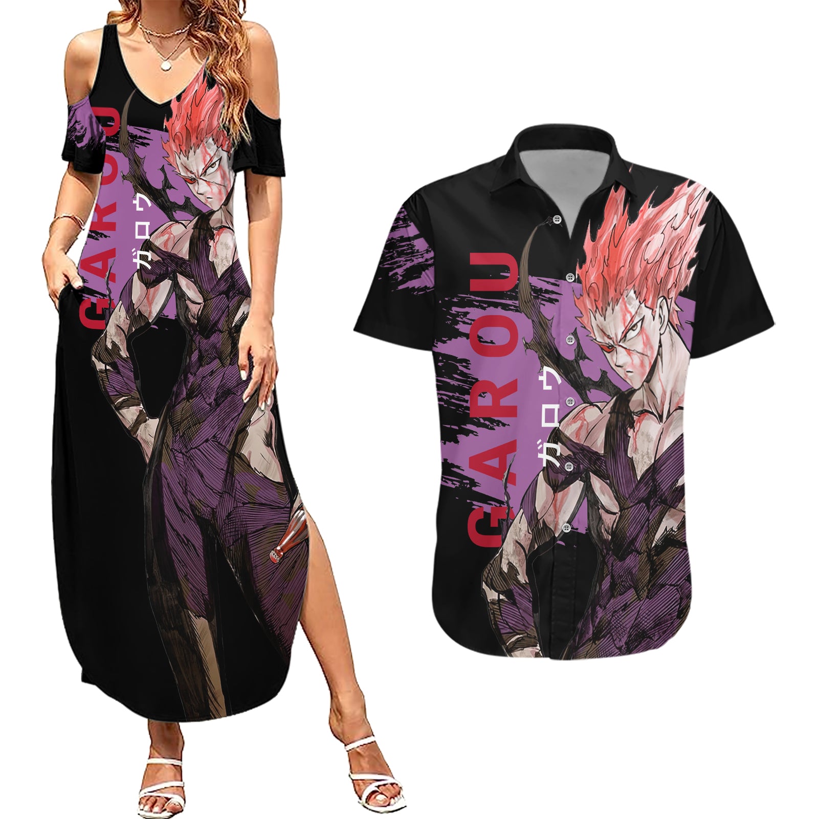 Garou - Anime OPM Couples Matching Summer Maxi Dress and Hawaiian Shirt