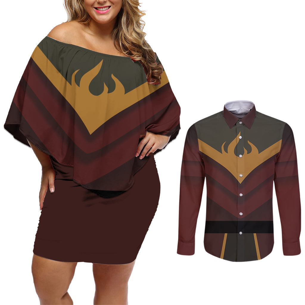 Avatar Firelord Ozai Couples Matching Off Shoulder Short Dress and Long Sleeve Button Shirt