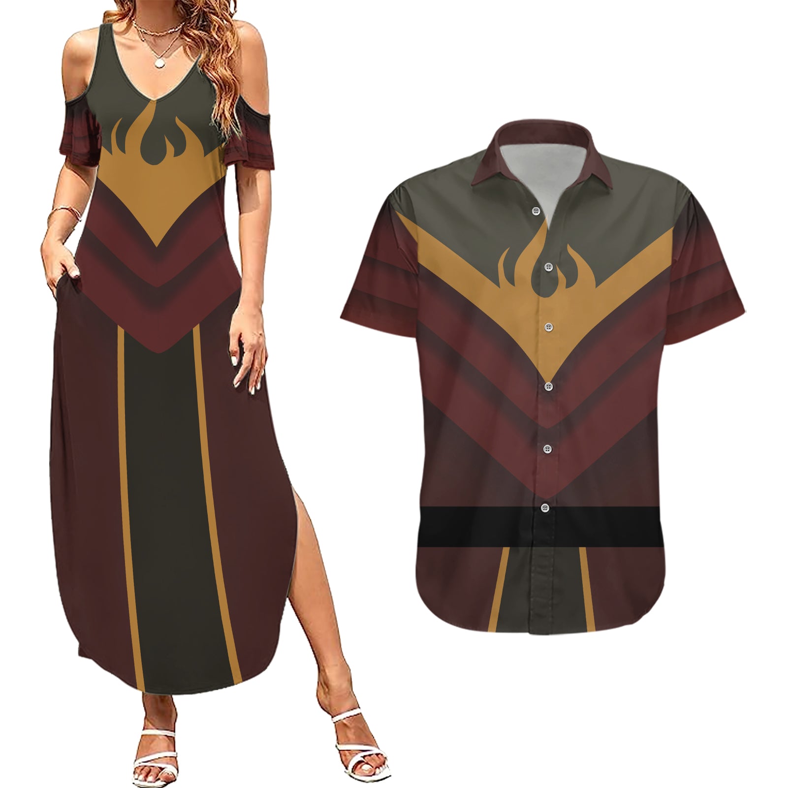 Avatar Firelord Ozai Couples Matching Summer Maxi Dress and Hawaiian Shirt