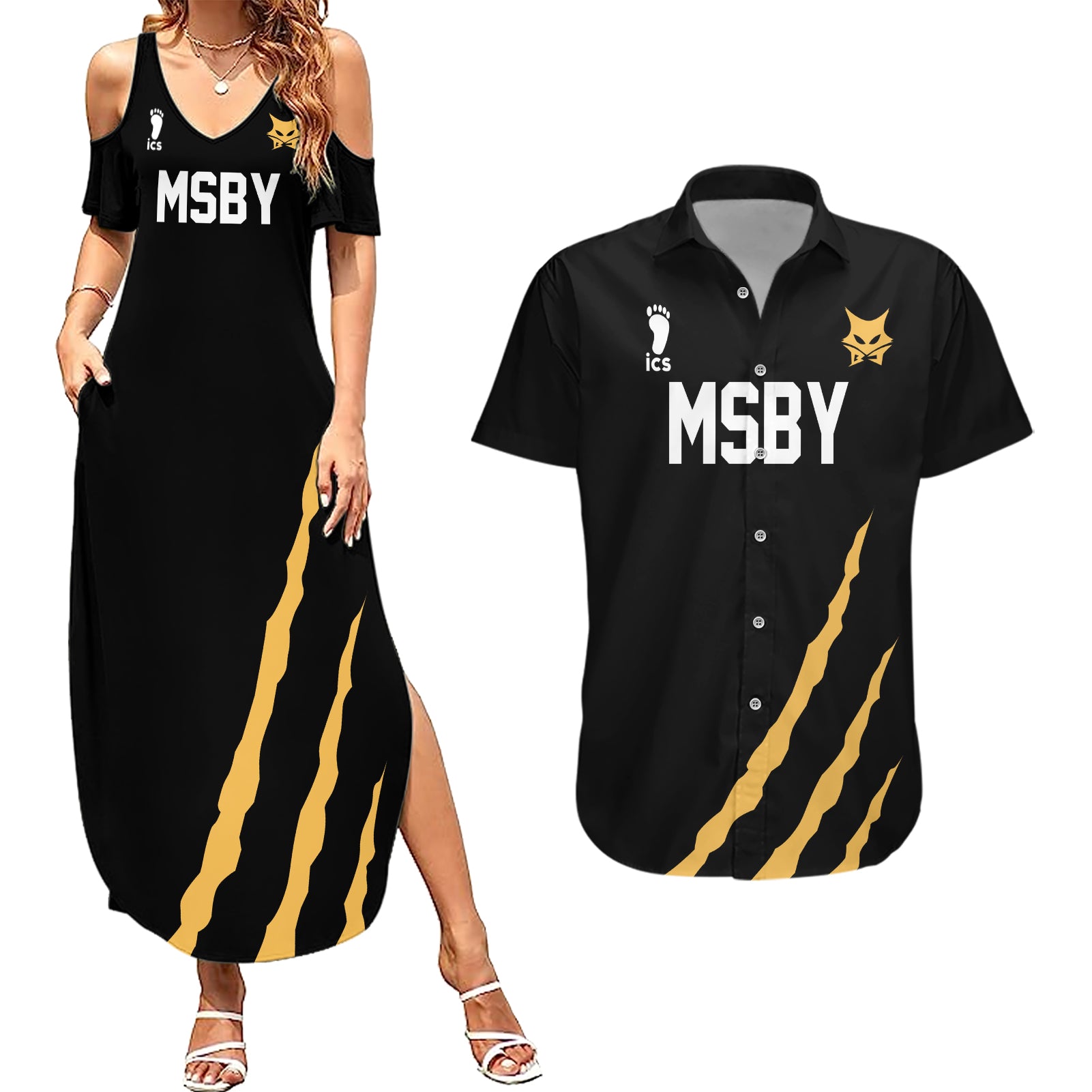 MSBY Black Jackal Couples Matching Summer Maxi Dress and Hawaiian Shirt