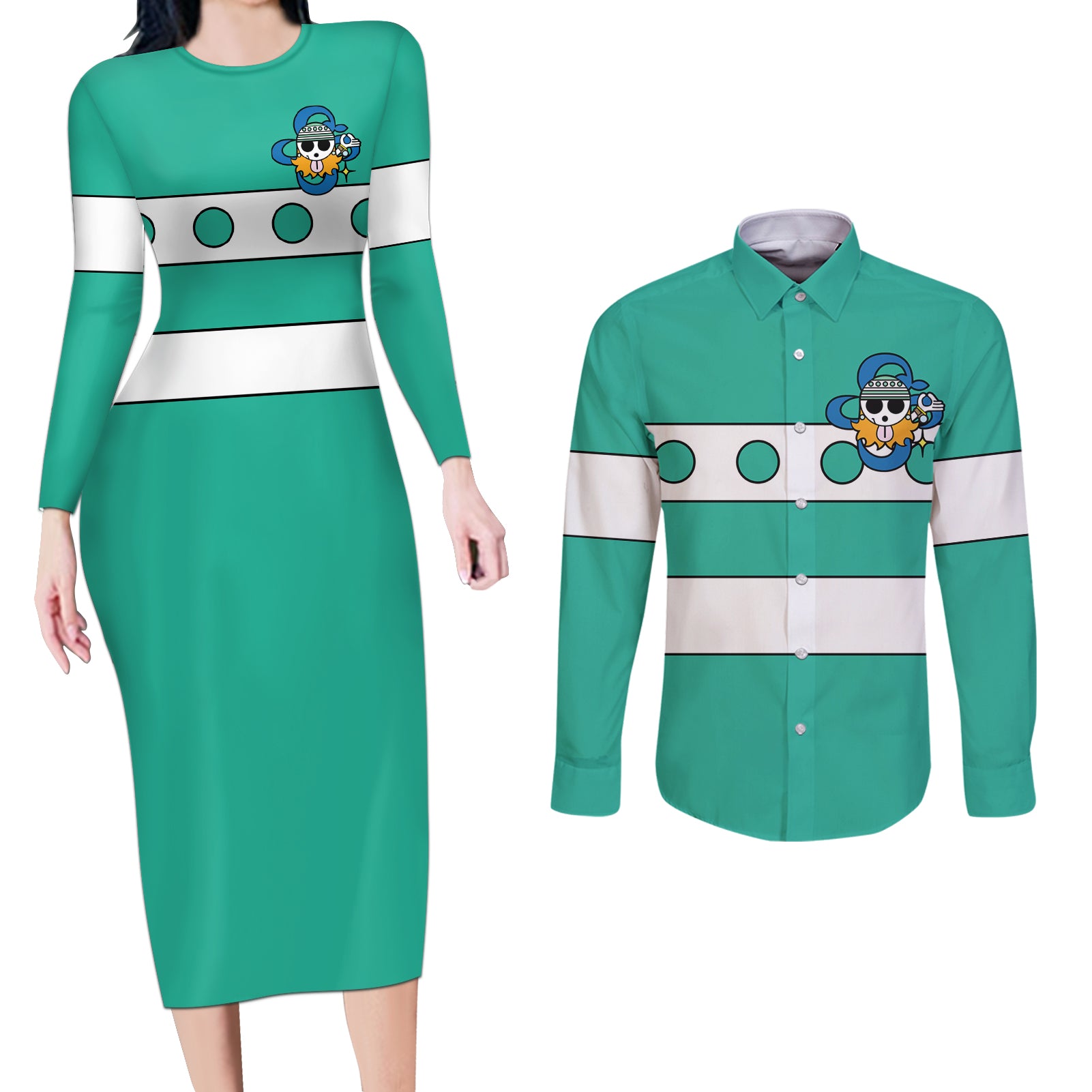 Nami - One Piece Couples Matching Long Sleeve Bodycon Dress and Long Sleeve Button Shirt