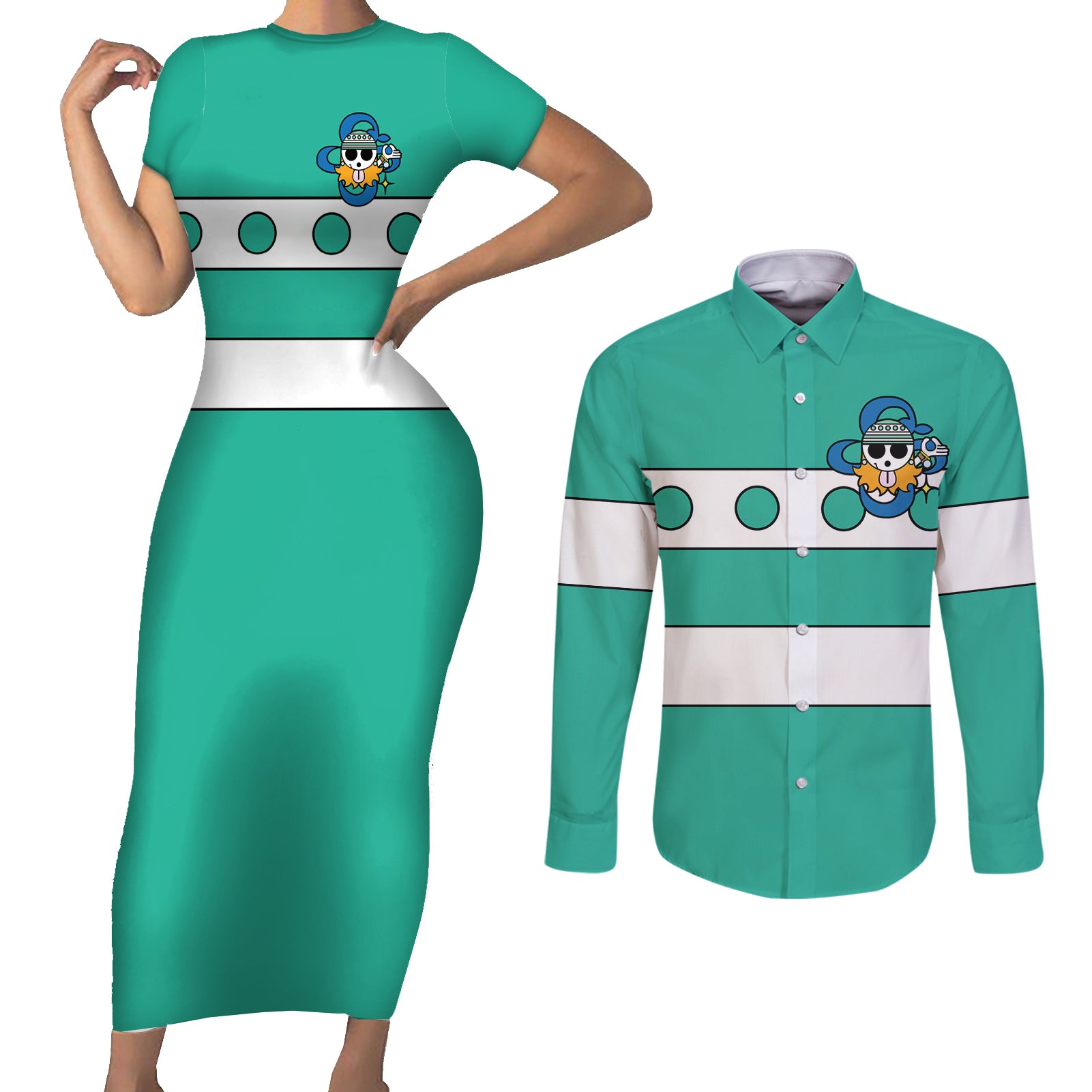 Nami - One Piece Couples Matching Short Sleeve Bodycon Dress and Long Sleeve Button Shirt