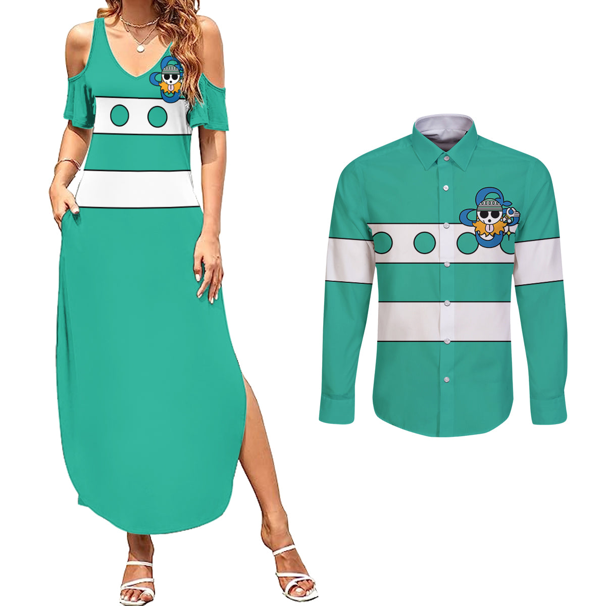 Nami - One Piece Couples Matching Summer Maxi Dress and Long Sleeve Button Shirt