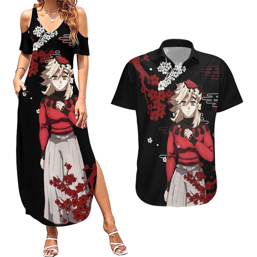 Doma - Demon Slayer Couples Matching Summer Maxi Dress and Hawaiian Shirt Anime Japan Style