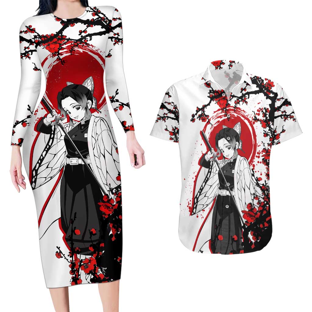 Shinobu Kocho - Demon Slayer Couples Matching Long Sleeve Bodycon Dress and Hawaiian Shirt Anime Japan Style