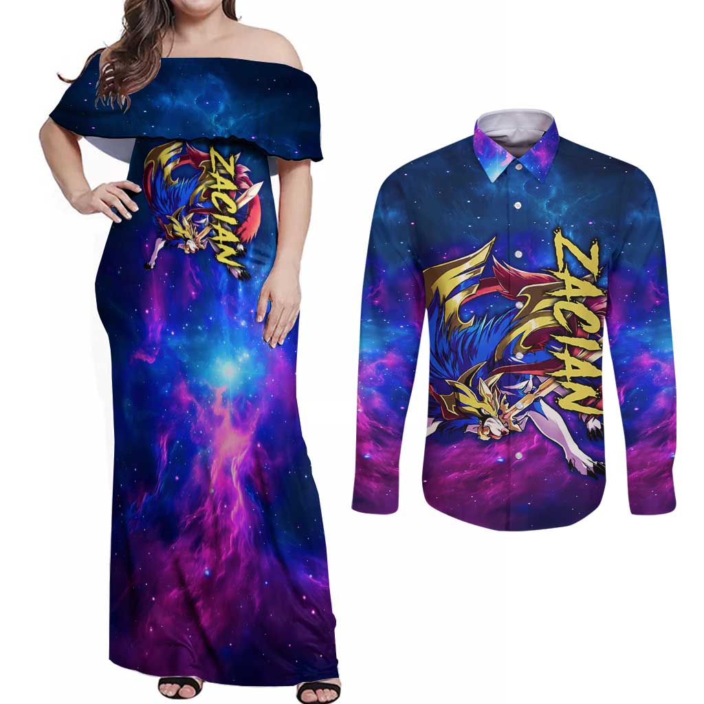 Zacian - Pokemon Couples Matching Off Shoulder Maxi Dress and Long Sleeve Button Shirt Anime Style
