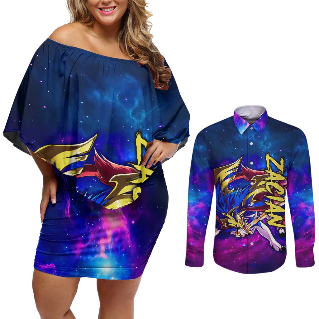 Zacian - Pokemon Couples Matching Off Shoulder Short Dress and Long Sleeve Button Shirt Anime Style