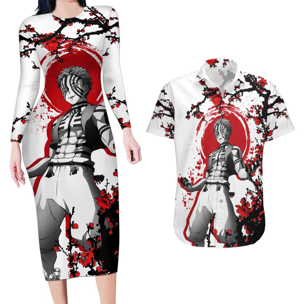 Akaza - Demon Slayer Couples Matching Long Sleeve Bodycon Dress and Hawaiian Shirt Anime Japan Style