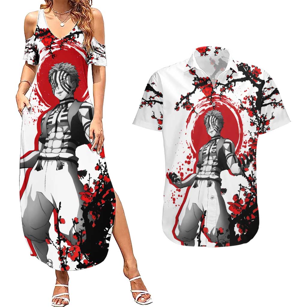 Akaza - Demon Slayer Couples Matching Summer Maxi Dress and Hawaiian Shirt Anime Japan Style