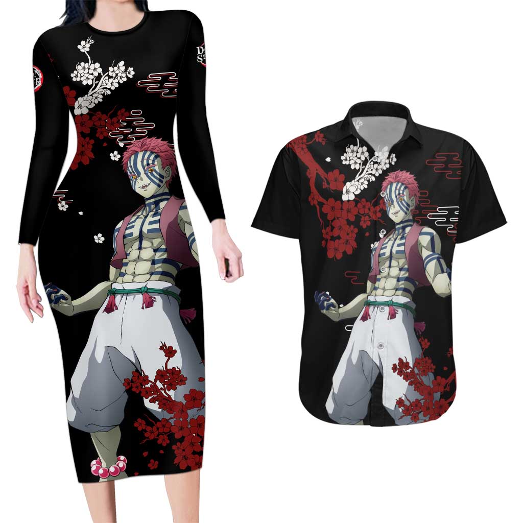 Akaza - Demon Slayer Couples Matching Long Sleeve Bodycon Dress and Hawaiian Shirt Anime Japan Style