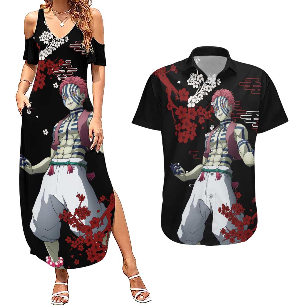 Akaza - Demon Slayer Couples Matching Summer Maxi Dress and Hawaiian Shirt Anime Japan Style