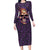 skull-long-sleeve-bodycon-dress-hello-darkness-my-old-friend-horror-seamless-pattern-purple