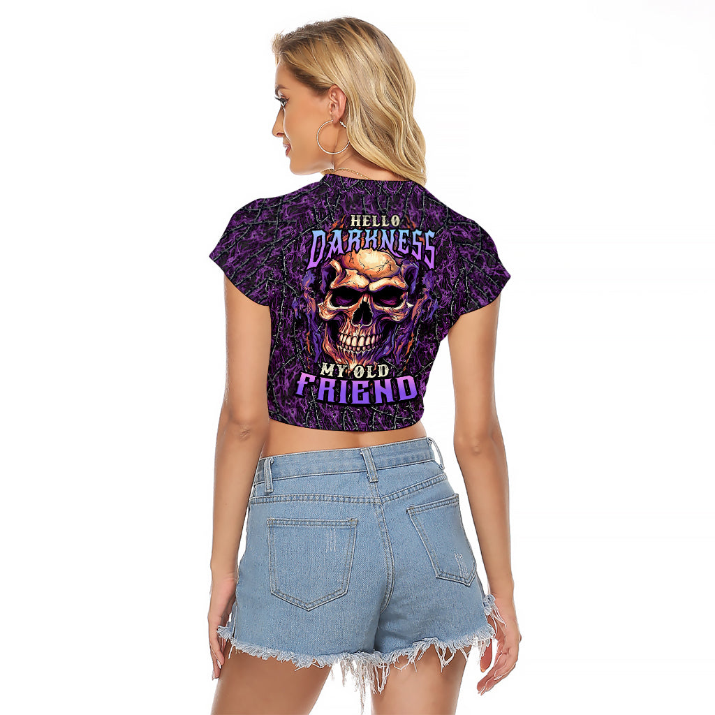 skull-raglan-cropped-t-shirt-hello-darkness-my-old-friend-horror-seamless-pattern-purple