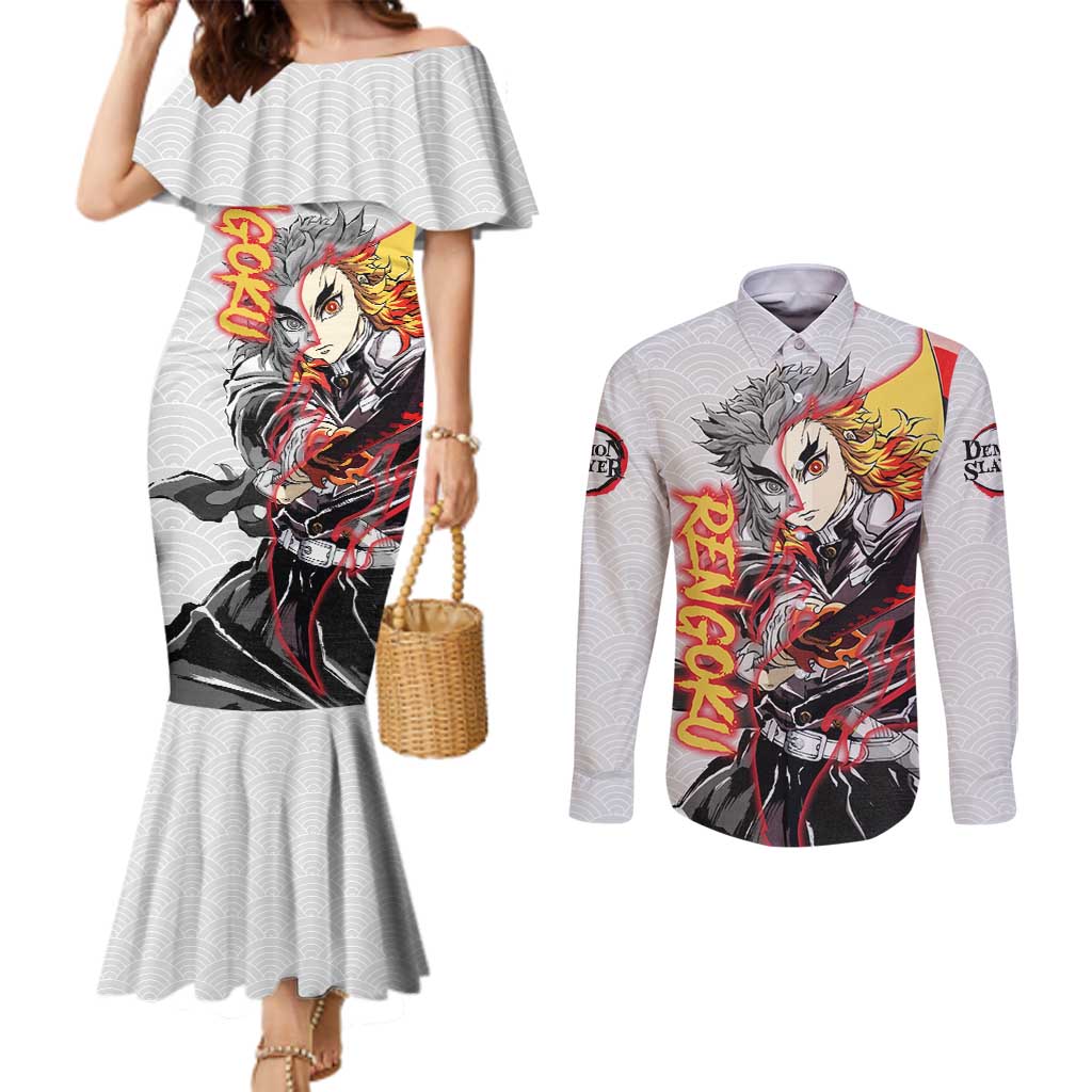 Rengoku Kyojuro - Demon Slayer Couples Matching Mermaid Dress and Long Sleeve Button Shirt Anime Style