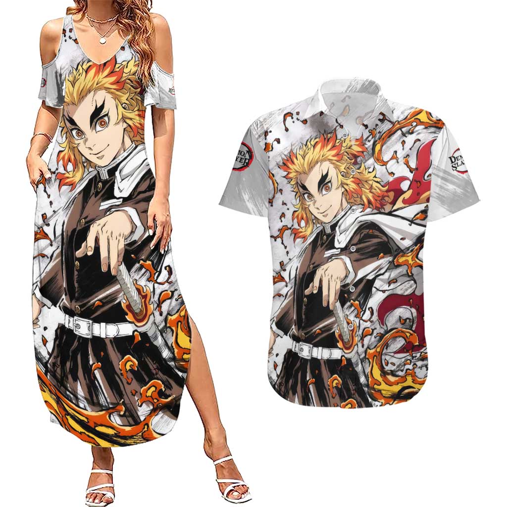 Rengoku Kyojuro - Demon Slayer Couples Matching Summer Maxi Dress and Hawaiian Shirt Anime Style