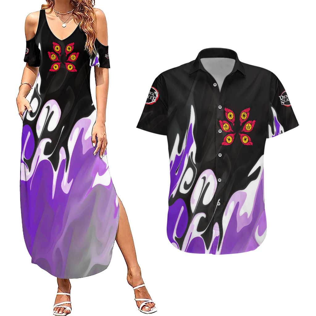 Kokushibo - Demon Slayer Couples Matching Summer Maxi Dress and Hawaiian Shirt Anime Style