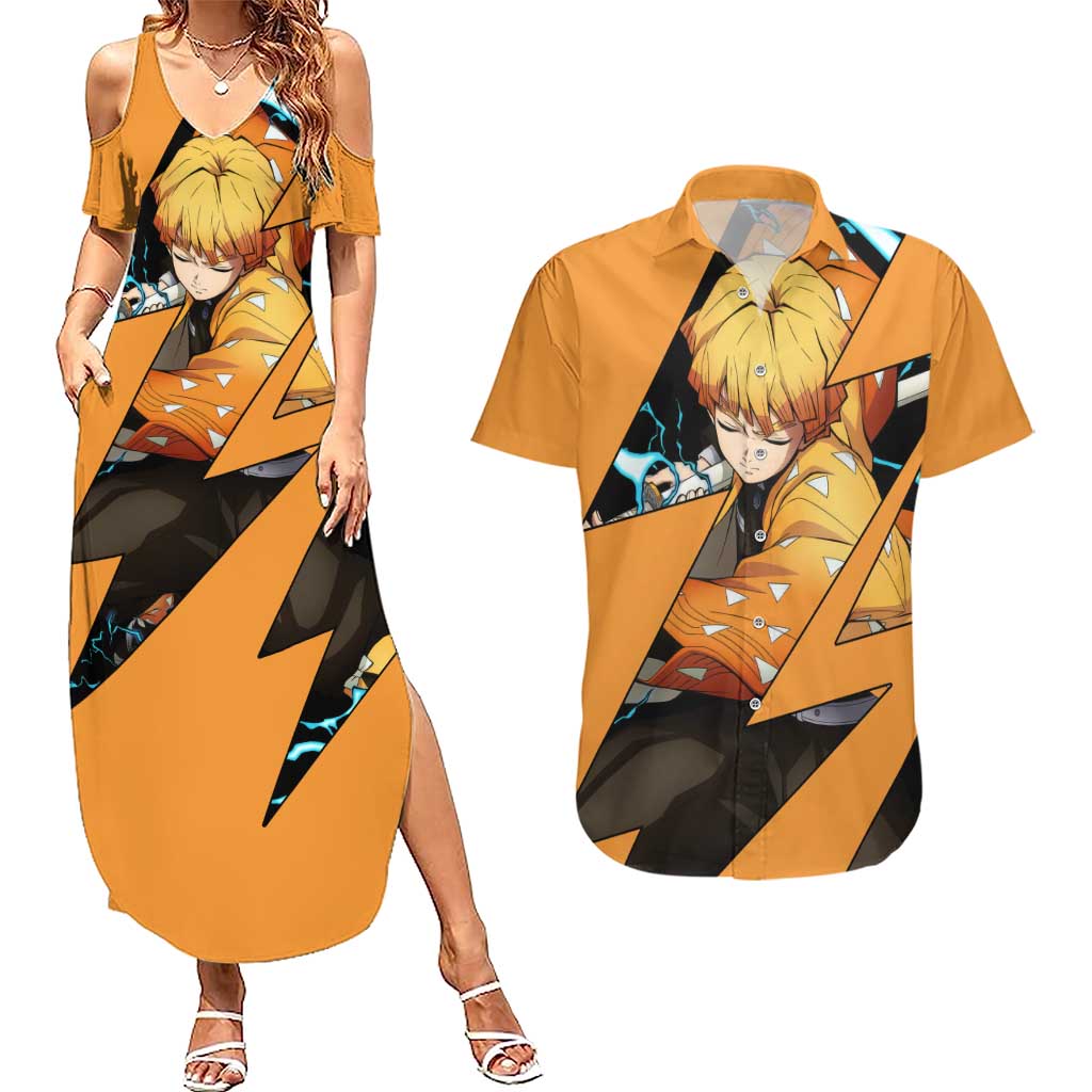 Zenitsu - Demon Slayer Couples Matching Summer Maxi Dress and Hawaiian Shirt Anime Style