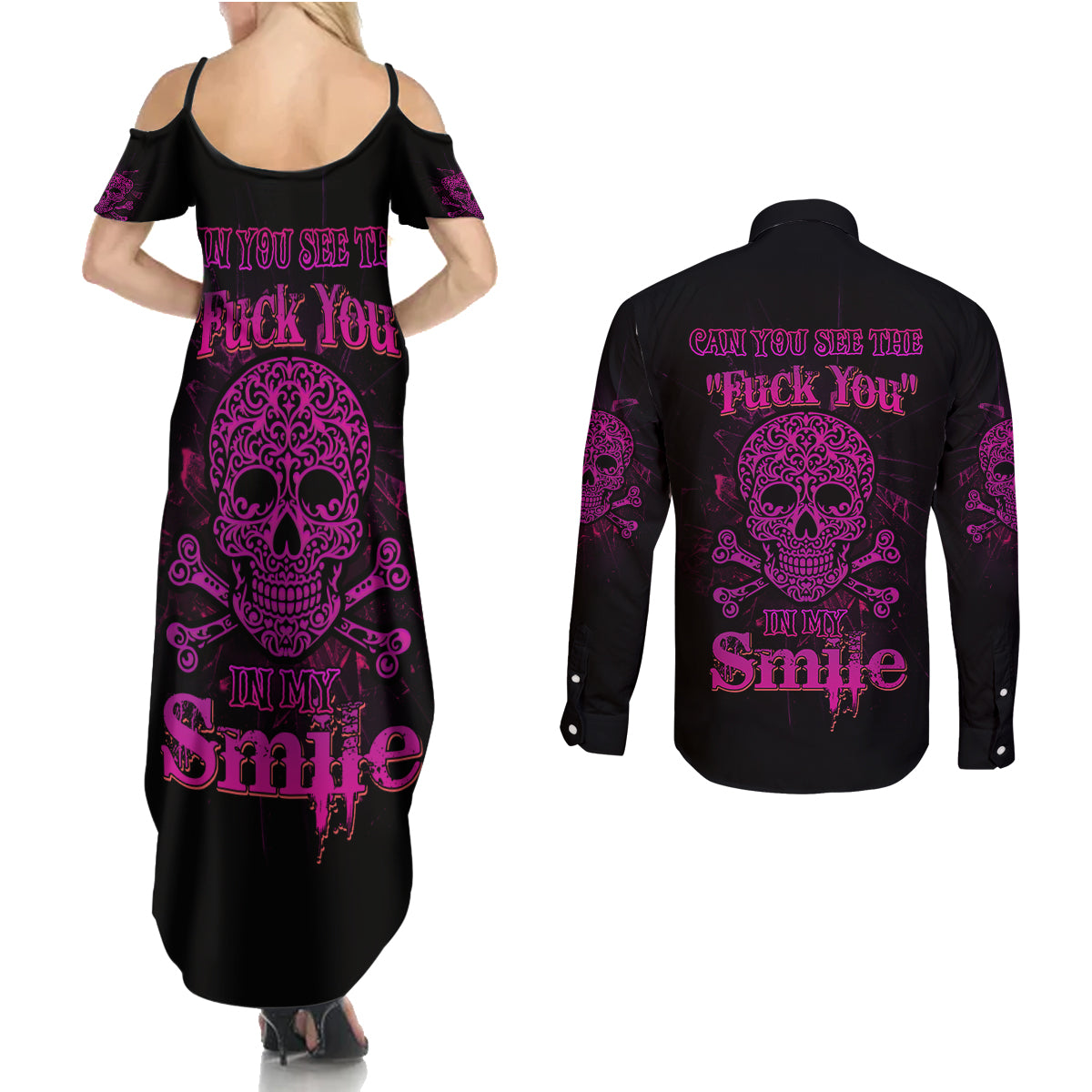 can-you-see-the-f-you-skull-rose-couples-matching-summer-maxi-dress-and-long-sleeve-button-shirt