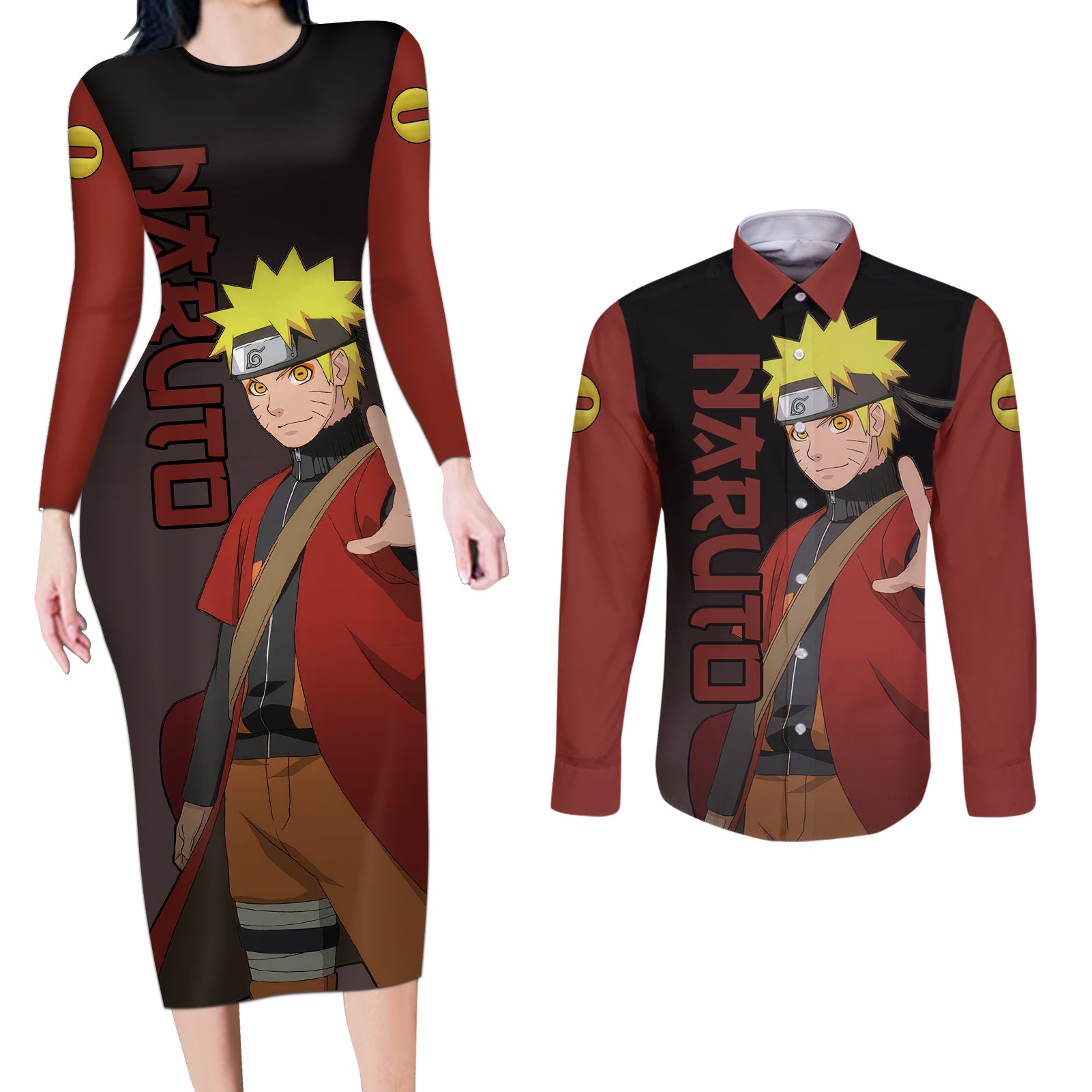 Sage - Naruto Couples Matching Long Sleeve Bodycon Dress and Long Sleeve Button Shirt