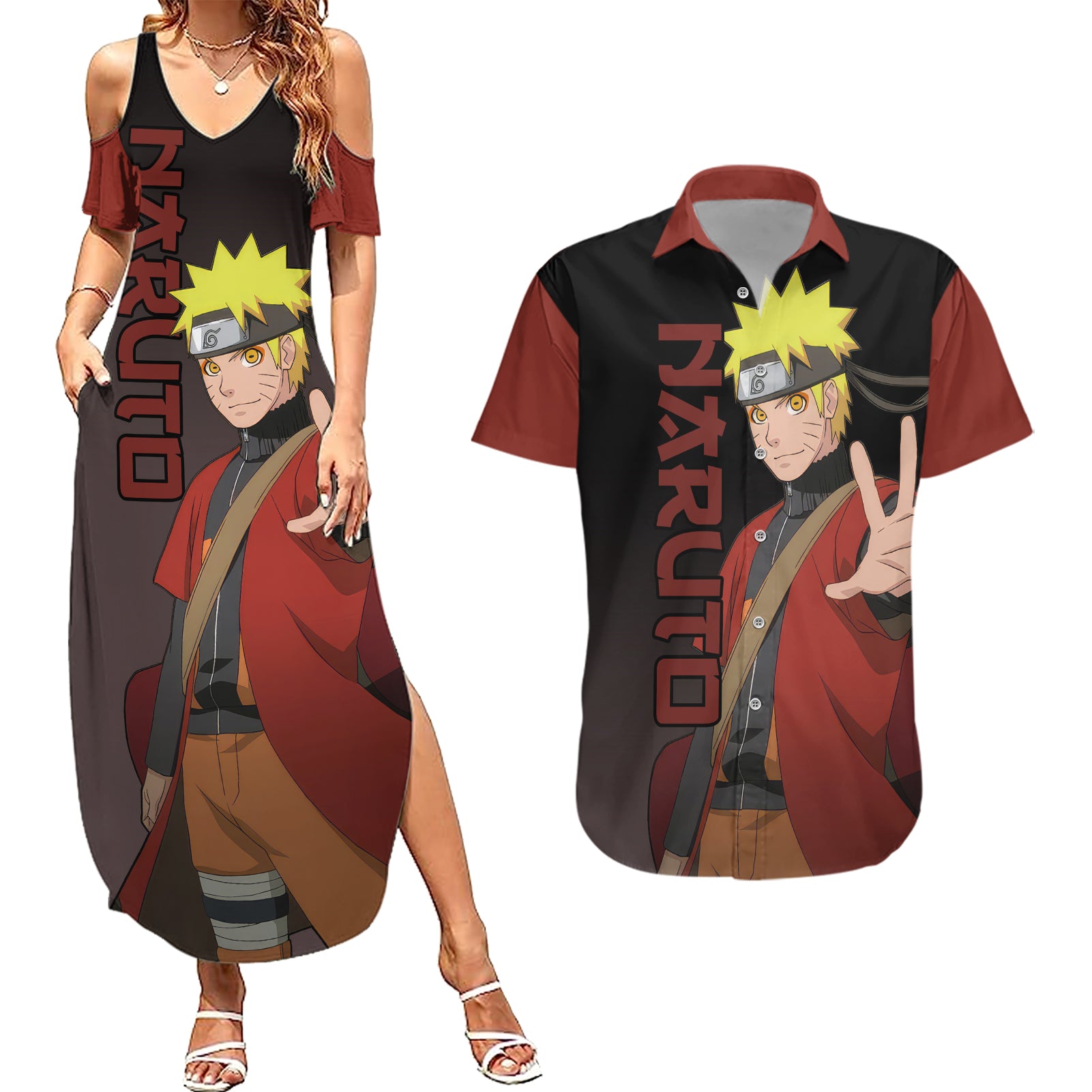 Sage - Naruto Couples Matching Summer Maxi Dress and Hawaiian Shirt