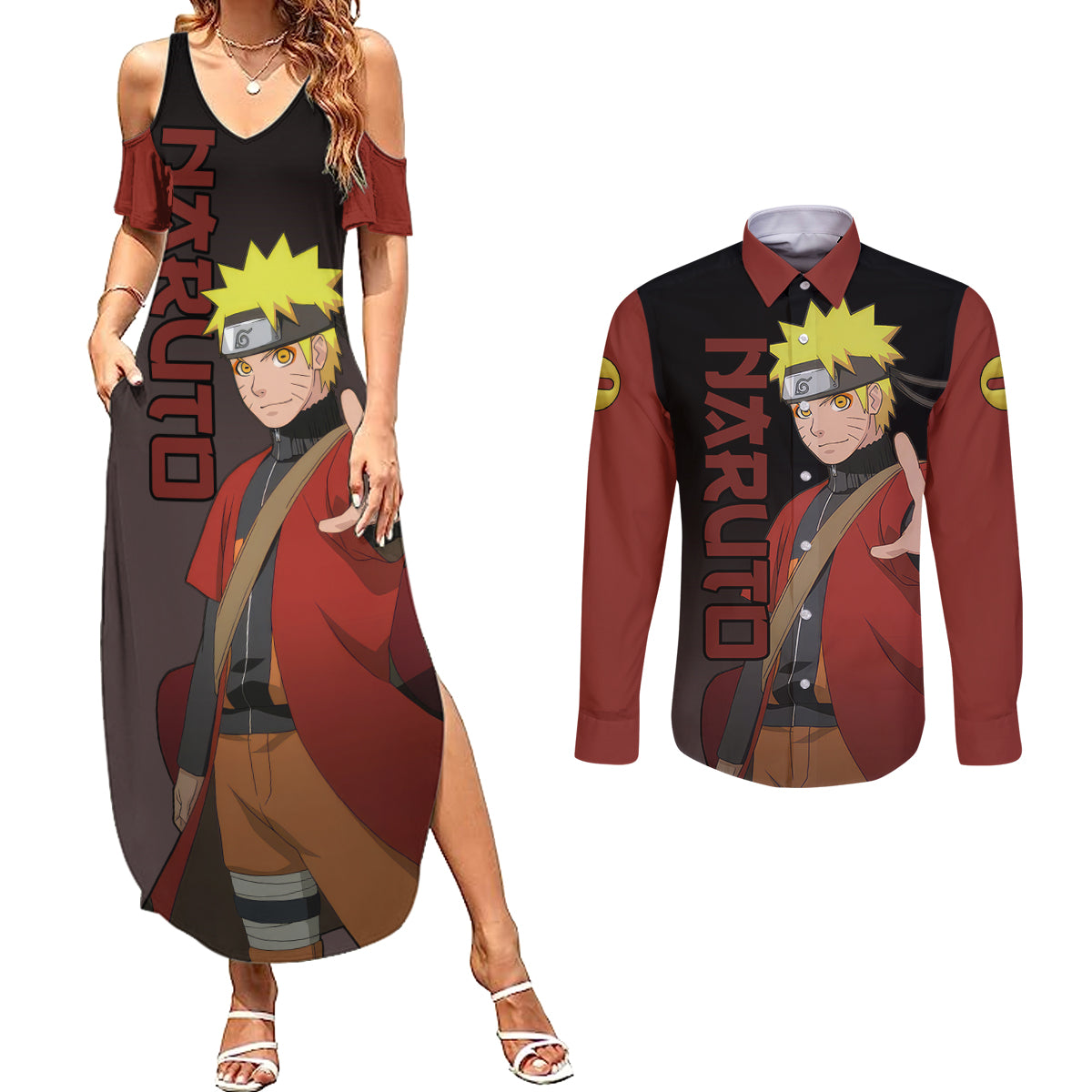 Sage - Naruto Couples Matching Summer Maxi Dress and Long Sleeve Button Shirt