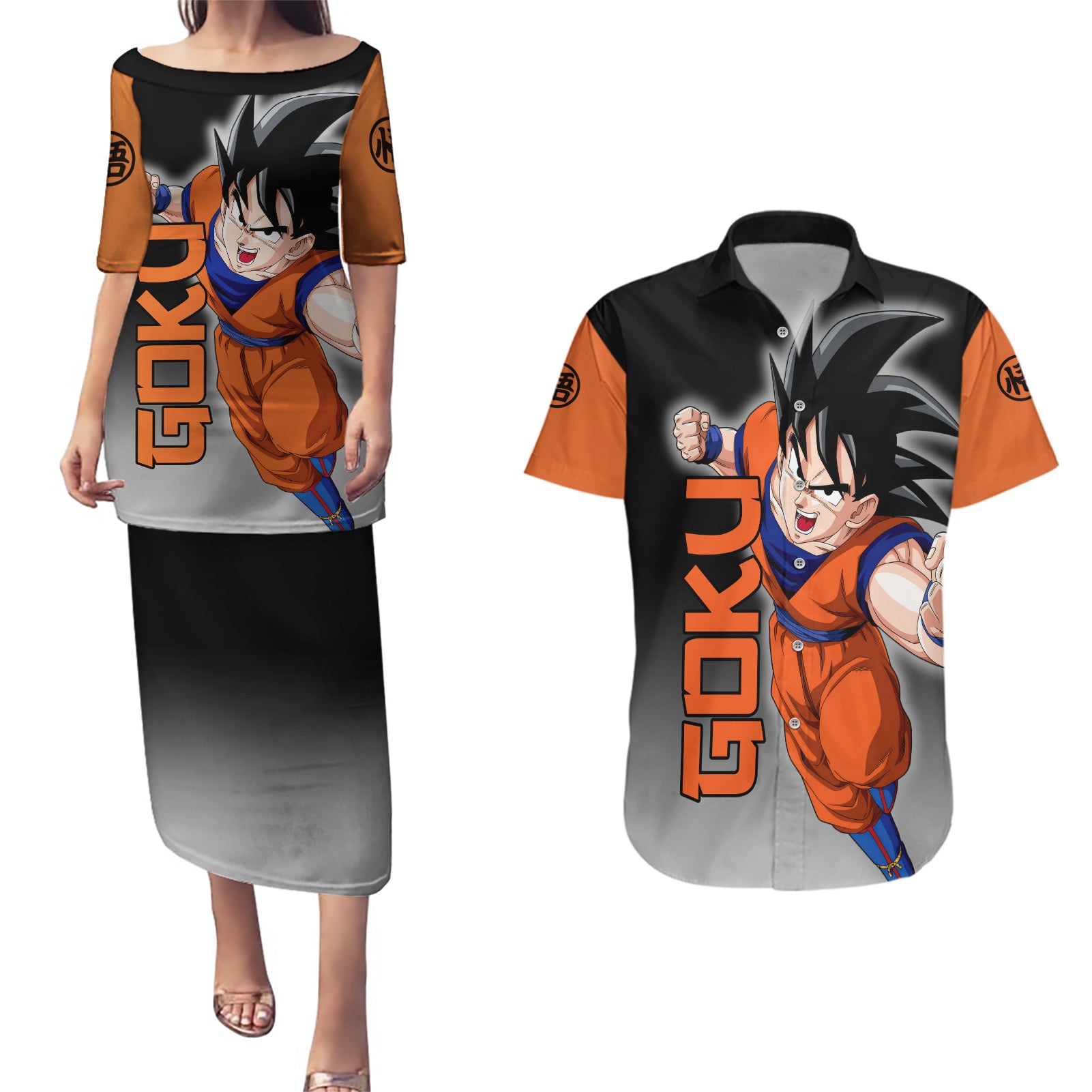 Z Goku Anime Dragon Ball Couples Matching Puletasi and Hawaiian Shirt