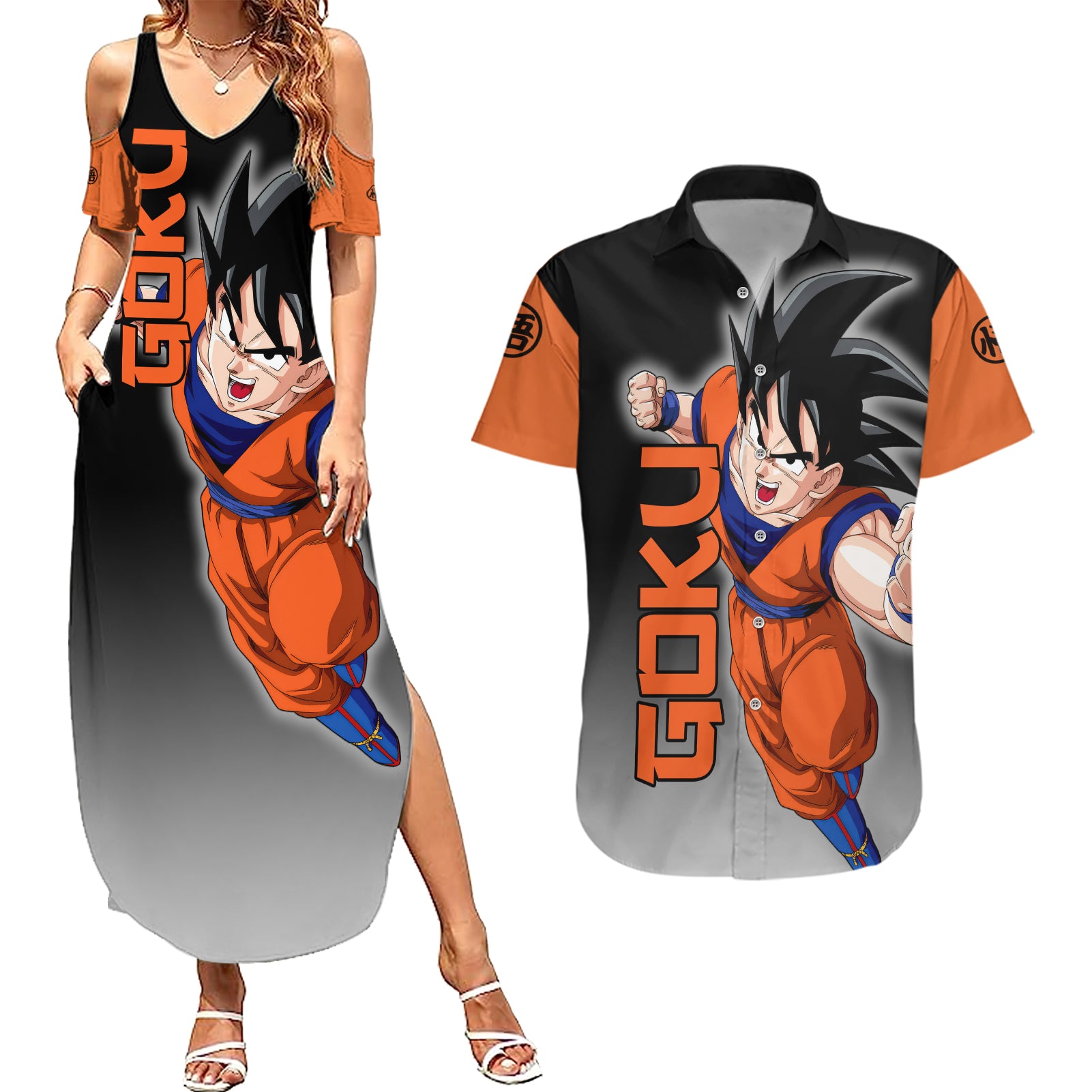 Z Goku Anime Dragon Ball Couples Matching Summer Maxi Dress and Hawaiian Shirt