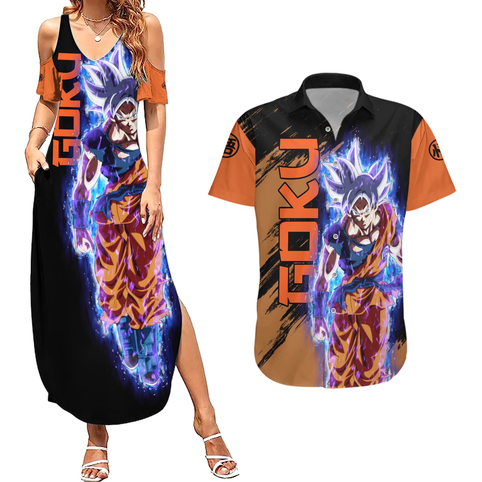 Goku Ultra Instinct Couples Matching Summer Maxi Dress and Hawaiian Shirt