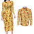 Charmander Pattern Style Couples Matching Long Sleeve Bodycon Dress and Long Sleeve Button Shirt