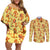 Charmander Pattern Style Couples Matching Off Shoulder Short Dress and Long Sleeve Button Shirt