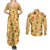 Charmander Pattern Style Couples Matching Summer Maxi Dress and Long Sleeve Button Shirt