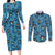 Lucario Pattern Style Couples Matching Long Sleeve Bodycon Dress and Long Sleeve Button Shirt