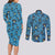 Lucario Pattern Style Couples Matching Long Sleeve Bodycon Dress and Long Sleeve Button Shirt