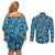 Lucario Pattern Style Couples Matching Off Shoulder Short Dress and Long Sleeve Button Shirt