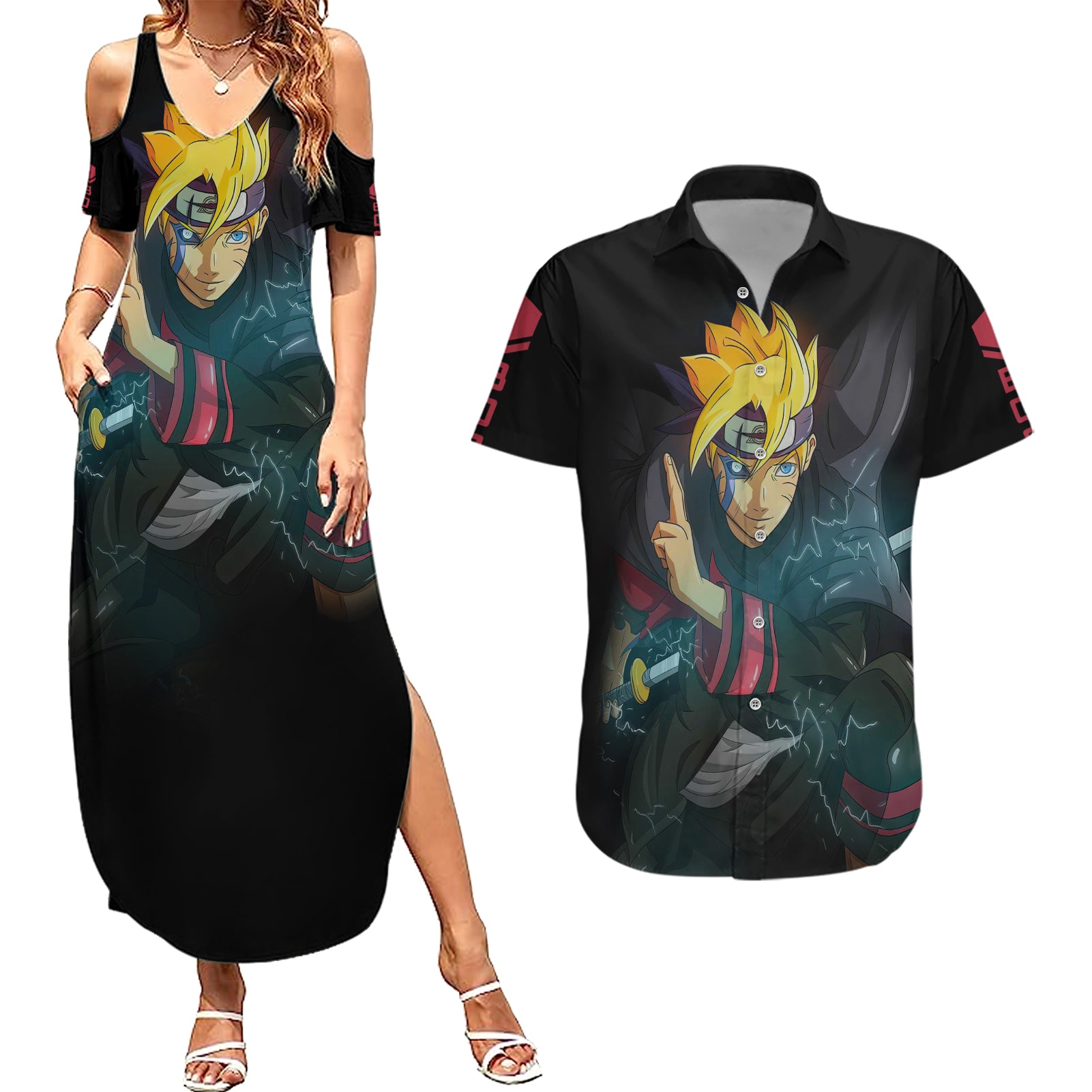 BRT Uzumaki - BRT Anime Couples Matching Summer Maxi Dress and Hawaiian Shirt