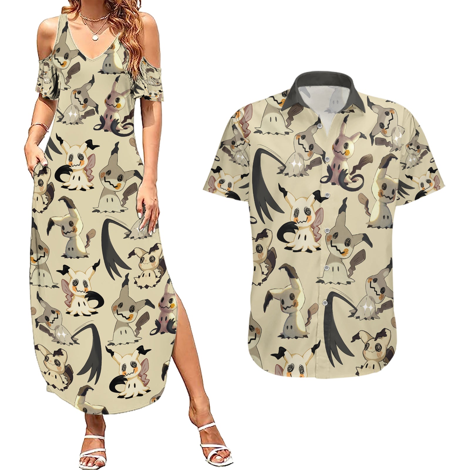 Mimikyu - Pattern Style Couples Matching Summer Maxi Dress and Hawaiian Shirt