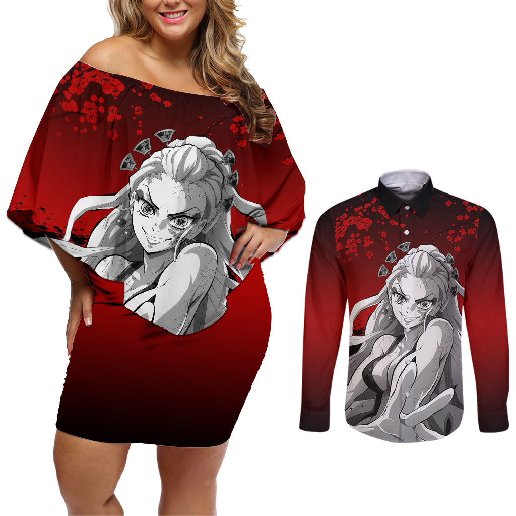 Daki - Japan Art Couples Matching Off Shoulder Short Dress and Long Sleeve Button Shirt